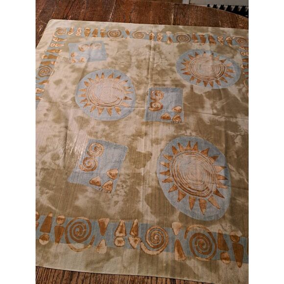 Vintage Sun Print Womens Scarf Blue Brown Tan Olive Green 34x34 No Tags - Picture 3 of 4